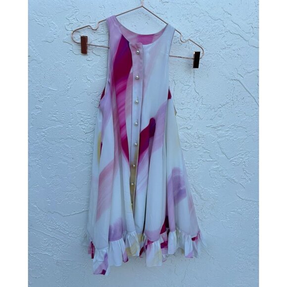 Adam Selman Womens Sleeveless Button Down Ruffled Printed Mini Dress Multi Sz 0 - Picture 3 of 11